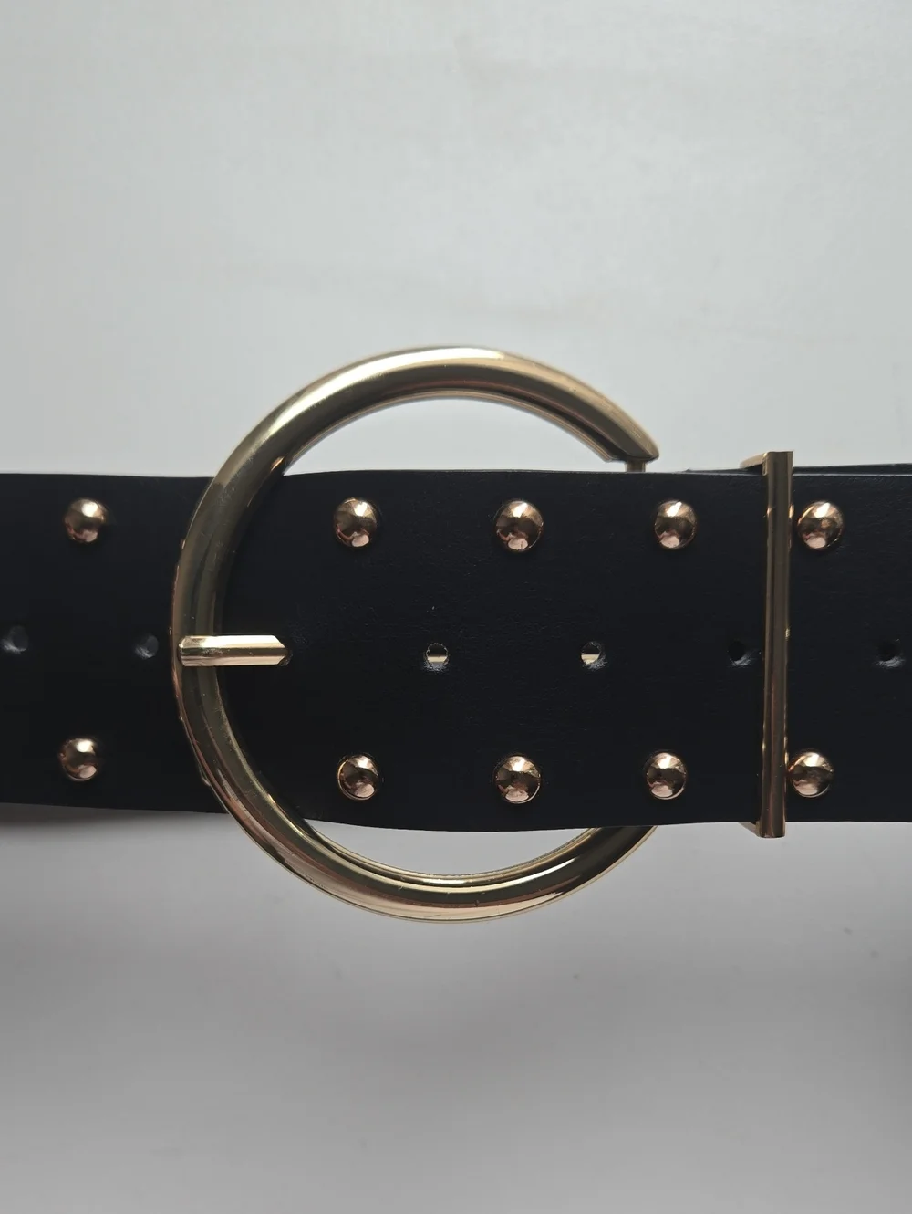 ZARA Wide Studded Belt Women’s Black Gold Circle Faux Leather Waist Embellished